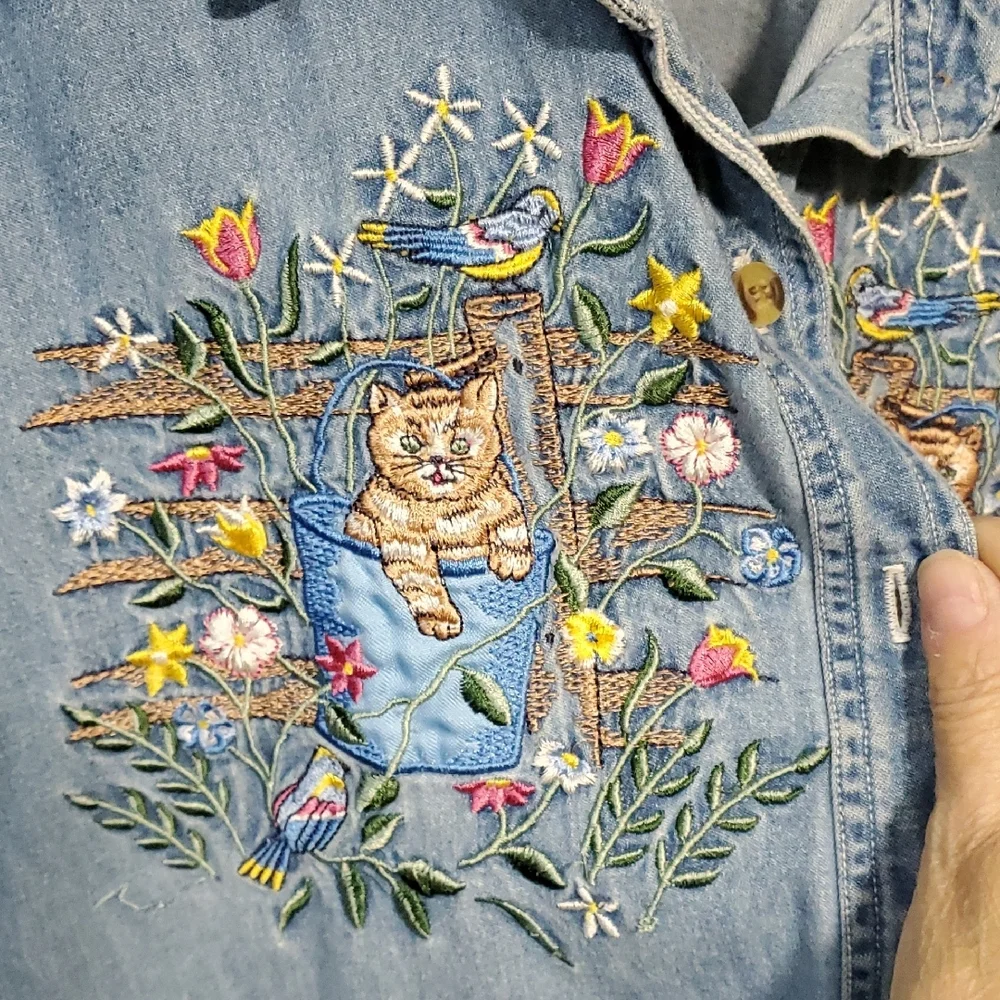 Bobbie Brooks Button Blouse Blue Denim - Picture 2 of 5